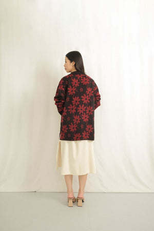 Noir Sur Blanc Flora Lounge Shirt Long Sleeve Black / Maroon