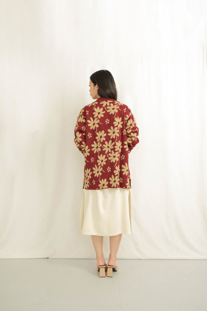 Noir Sur Blanc Flora Lounge Shirt Long Sleeve Maroon / Sand