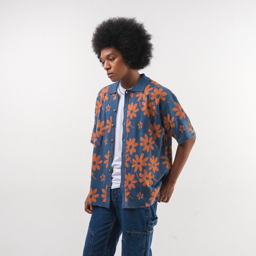 Men Flora Lounge Shirt Denim